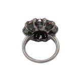 Tanzanite Emerald Diamond and Tourmaline 925 Silver Black Rhodium Plated Ring