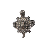 Turtle 925 Sterling Silver Designer Diamond Black Rhodium Plated Ring