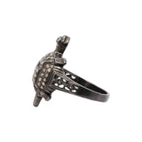 Turtle 925 Sterling Silver Designer Diamond Black Rhodium Plated Ring