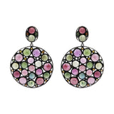Natural Multi Sapphire Gemstone and Diamond 925 Sterling Silver Gold Plated Drop Earring
