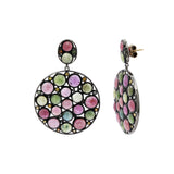 Natural Multi Sapphire Gemstone and Diamond 925 Sterling Silver Gold Plated Drop Earring
