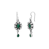 Natural Green Onyx Gemstone and Cubic Zircon 925 Sterling Silver Earring
