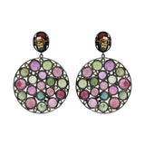 Natural Multi Sapphire Gemstone and Diamond 925 Sterling Silver Gold Plated Drop Earring