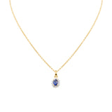 Natural Sapphire Gemstone and Diamond 14k Yellow Gold Pendant With Chain