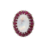 Natural Moonstone, Ruby Gemstone and Diamond 925 Sterling Silver Ring