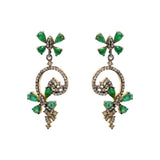 Natural Emerald Gemstone and Diamond 925 Sterling Silver Drop Earring