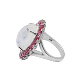 Natural Moonstone, Ruby Gemstone and Diamond 925 Sterling Silver Ring