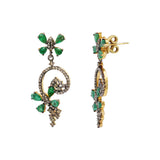 Natural Emerald Gemstone and Diamond 925 Sterling Silver Drop Earring