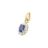 Natural Sapphire Gemstone and Diamond 14k Yellow Gold Pendant With Chain