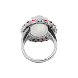 Natural Moonstone, Ruby Gemstone and Diamond 925 Sterling Silver Ring