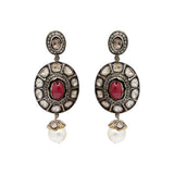 Natural Ruby, Pearl Gemstone and Polki Diamond 925 Sterling Silver Jumka Earring
