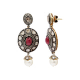 Natural Ruby, Pearl Gemstone and Polki Diamond 925 Sterling Silver Jumka Earring