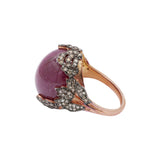 Natural Ruby Gemstone With Diamond Rose Gold Plated 925 Sterling Silver Ring