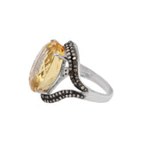 Natural Citrine Gemstone and Diamond 925 Sterling Silver Ring