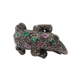 Crocodile Emerald Ruby and Diamond 925 Sterling Silver Black Rhodium Plated Ring