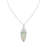 Natural Opal Gemstone and Precious Diamond 18k Yellow Gold Pendant With Chain