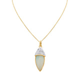 Natural Opal Gemstone and Precious Diamond 18k Yellow Gold Pendant With Chain
