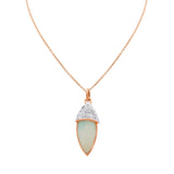 Natural Opal Gemstone and Precious Diamond 18k Yellow Gold Pendant With Chain