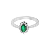 Natural Emerald Oval Shaped Gemstone and Diamond 14k Yellow Gold Ring