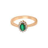 Natural Emerald Oval Shaped Gemstone and Diamond 14k Yellow Gold Ring