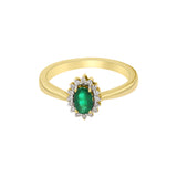 Natural Emerald Oval Shaped Gemstone and Diamond 14k Yellow Gold Ring