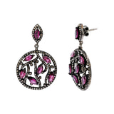 Natural Ruby Gemstone and Diamond 925 Sterling Silver Drop Earring