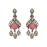 Natural Ruby Gemstone and Polki Diamond 925 Sterling Silver Partywear Jumka Earring