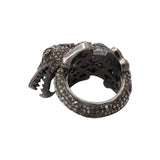 Crocodile Emerald Ruby and Diamond 925 Sterling Silver Black Rhodium Plated Ring
