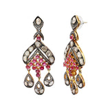 Natural Ruby Gemstone and Polki Diamond 925 Sterling Silver Partywear Jumka Earring