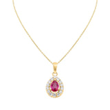 Natural Ruby Pear Cut Gemstone With Diamond 14k White Gold Pendant With Chain