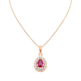 Natural Ruby Pear Cut Gemstone With Diamond 14k White Gold Pendant With Chain