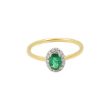 Natural Diamond and Emerald Oval Cut Gemstone 14k Yellow Gold Ring