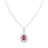 Natural Ruby Pear Cut Gemstone With Diamond 14k White Gold Pendant With Chain