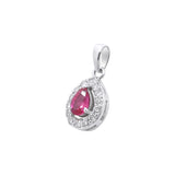 Natural Ruby Pear Cut Gemstone With Diamond 14k White Gold Pendant With Chain