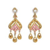 Natural Ruby Gemstone and Polki Diamond 925 Sterling Silver Partywear Jumka Earring