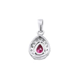 Natural Ruby Pear Cut Gemstone With Diamond 14k White Gold Pendant With Chain
