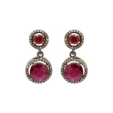 Natural Round Shaped Ruby Gemstone and Diamond 925 Sterling Silver Beautiful Drop Earring