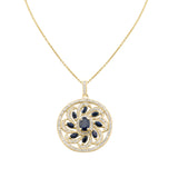 Natural Sapphire Gemstone and Diamond 18k White Gold Flower Pendant With Chain