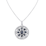 Natural Sapphire Gemstone and Diamond 18k White Gold Flower Pendant With Chain