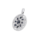 Natural Sapphire Gemstone and Diamond 18k White Gold Flower Pendant With Chain