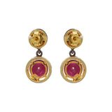 Natural Round Shaped Ruby Gemstone and Diamond 925 Sterling Silver Beautiful Drop Earring