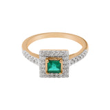 Luxurious Square Cut Emerald Gemstone and Diamond 18k Yellow Gold Handmade Ring