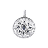 Natural Sapphire Gemstone and Diamond 18k White Gold Flower Pendant With Chain