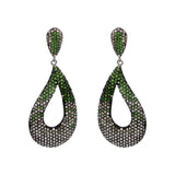Natural Tsavorite Gemstone and Diamond 925 Sterling Silver Drop Earring