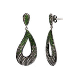 Natural Tsavorite Gemstone and Diamond 925 Sterling Silver Drop Earring