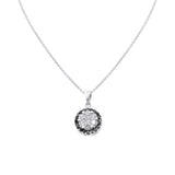 Natural Round Shaped Black and White Diamond 18k White Gold Pendant With Chain