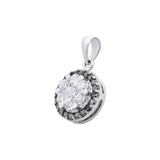 Natural Round Shaped Black and White Diamond 18k White Gold Pendant With Chain
