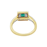 Luxurious Square Cut Emerald Gemstone and Diamond 18k Yellow Gold Handmade Ring