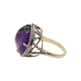 Natural Amethyst Gemstone and Diamond 925 Sterling Silver Gold Plated Ring