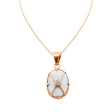 Natural Opal Gemstone and Diamond 18k Rose Gold Pendant With Chain